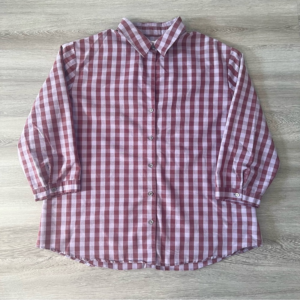 VINTAGE Wrangler Women's Purple/Maroon Gingham Plaid Shirt 3/4 sleeves Size XL